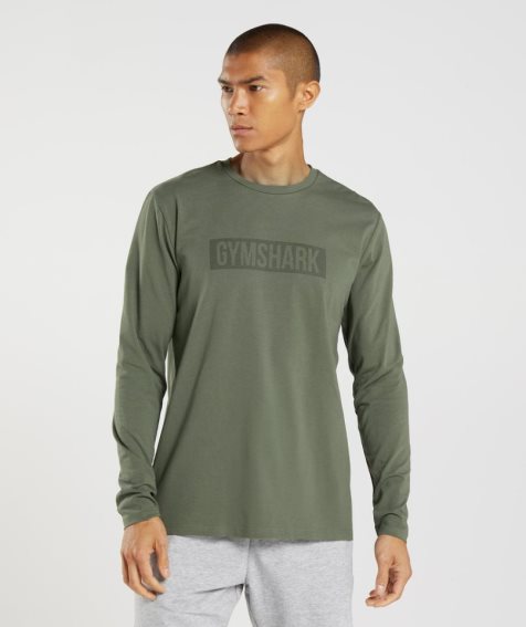 Men's Gymshark Block Long Sleeve T-Shirts Olive | CA 31A58N